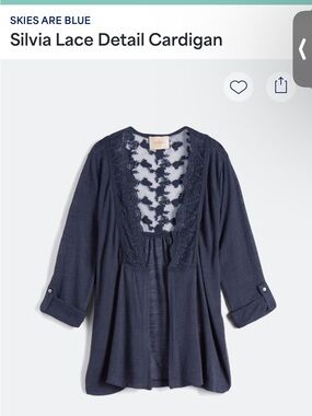 Skies Are Blue Navy Lace-Back Open Cardigan